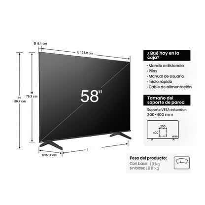 Pantalla QLED Hisense Smart  4K UHD - 58"