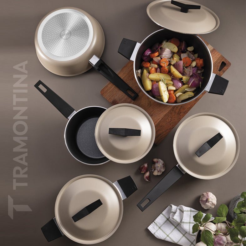 Juego de Ollas Tramontina Antiadherente Starflon Excellent  Arena- 5 Pzs