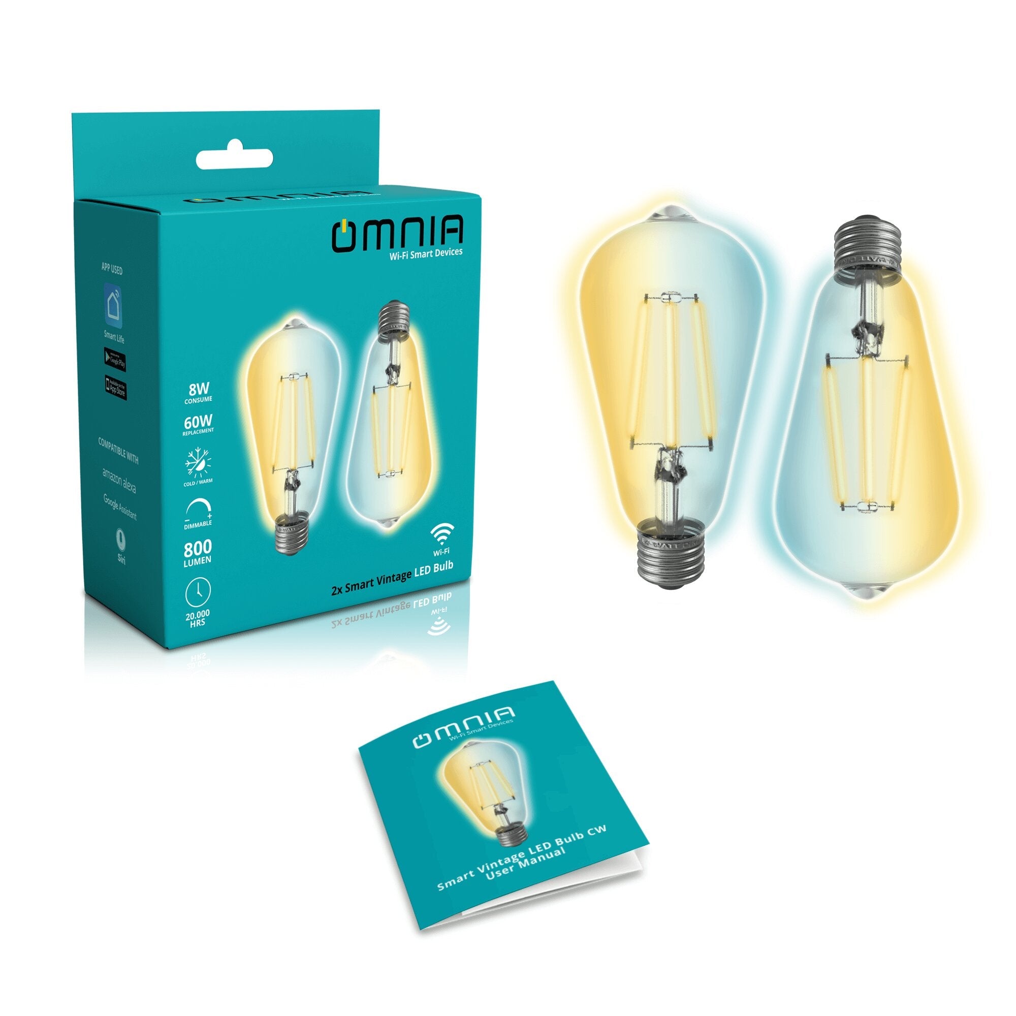 Combo 4: 2 Bombillo Led Vintage X2 + Enchufe Inteligente Gratis Omnia