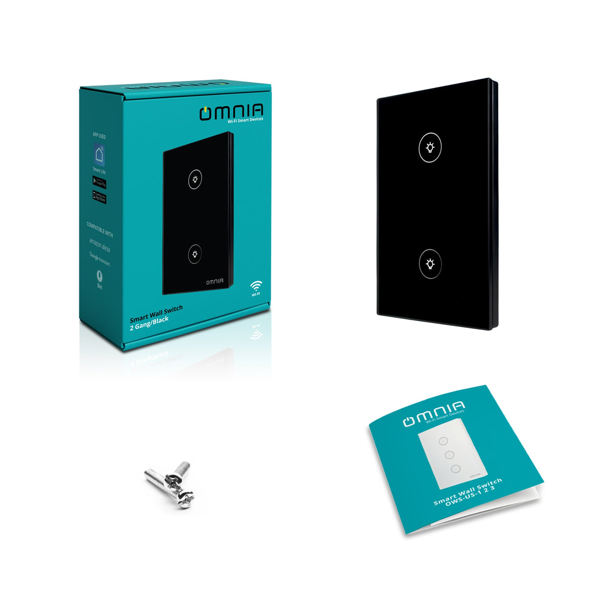 Apagador Inteligente Omnia Híbrido WiFi/RF Negro- 2 Vías
