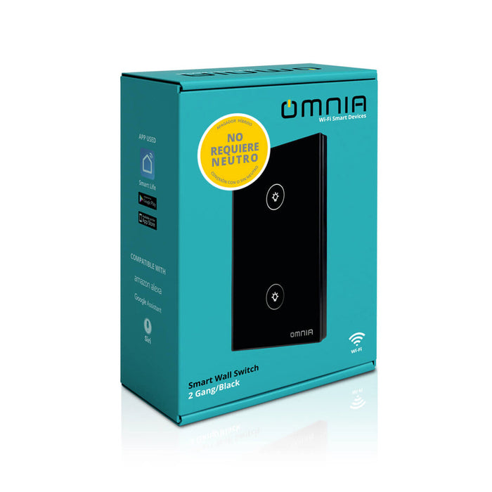 Apagador Inteligente Omnia Híbrido WiFi/RF Negro- 2 Vías