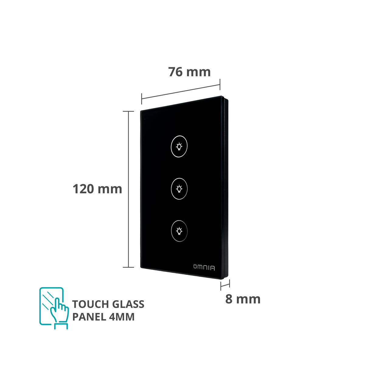 Apagador Inteligente Omnia Híbrido WiFi/RF Negro- 3 Vías