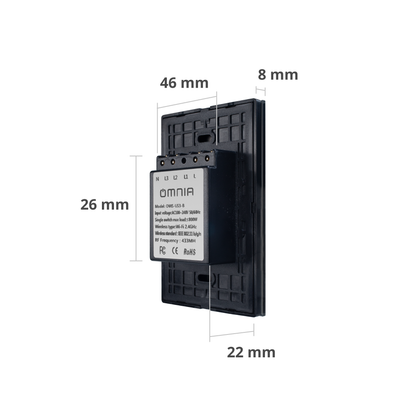 Apagador Inteligente Omnia Híbrido WiFi/RF Negro- 3 Vías