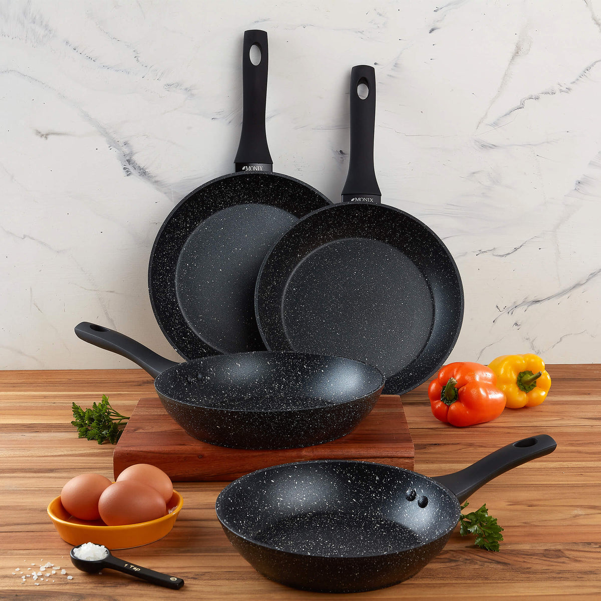 Set de Sartenes Monix Mármol Negro - 4pzs