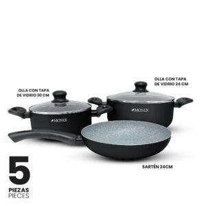 Juego de Ollas Monix Inducción Mármol Negro- 5 Pzs